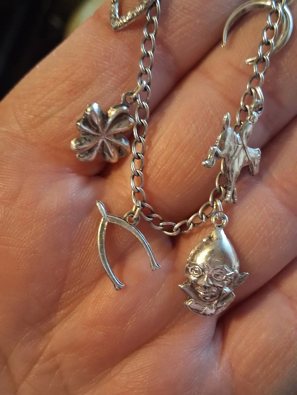 moSterling Silver Charm Bracelet with Horseshoe, Clover & Animal Charms - 6.5